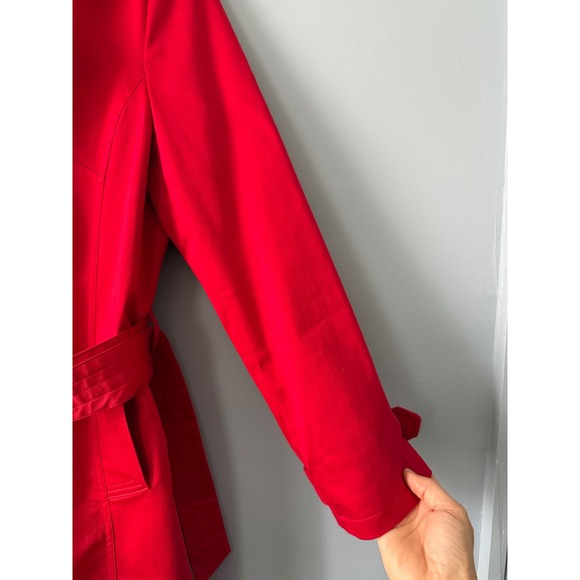 New JM Collection Red Double Breasted Belted Trench Coat Lined Size Large Cotton - Picture 9 of 15